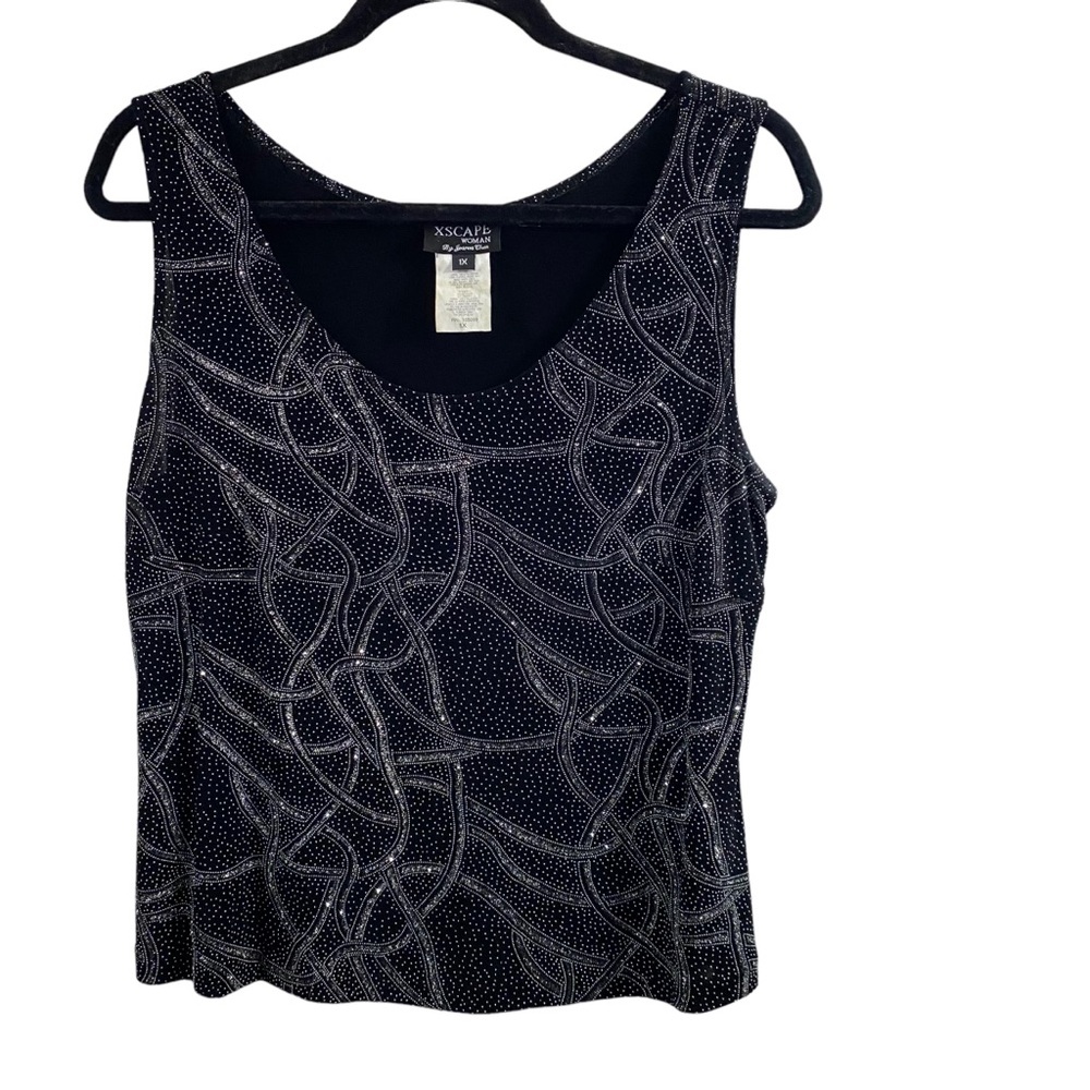 Xscape by Joanne Chen Sleeveless Tank Top Shirt black shiny glitter Size 1X